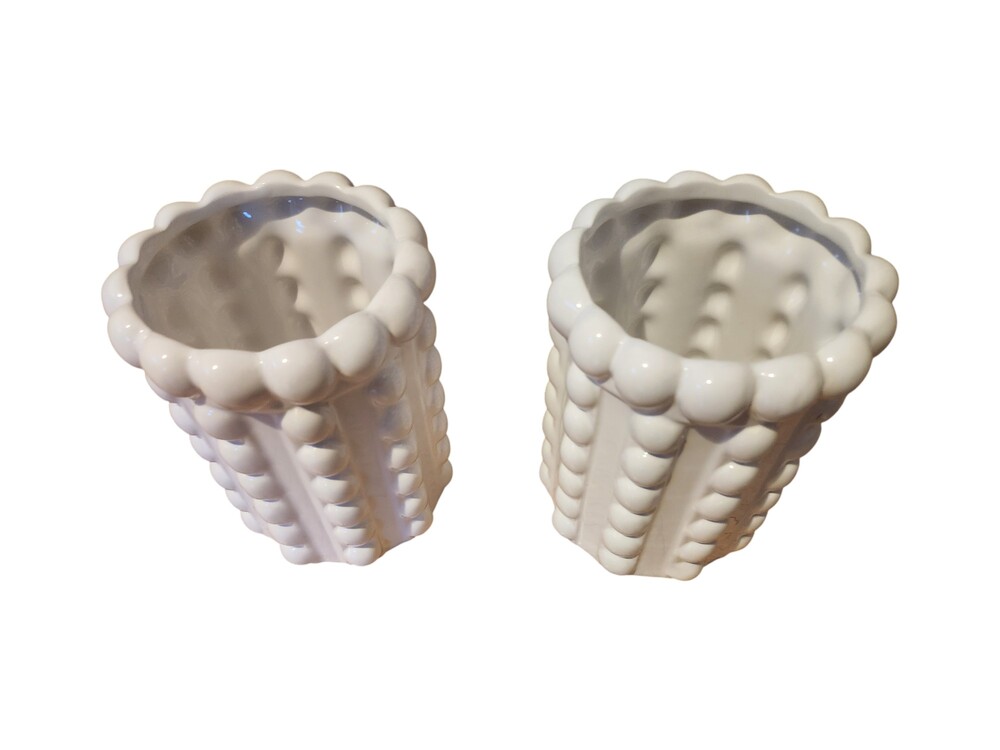 White Ceramic Vase Set of 2 Textured Bubble Pattern